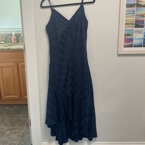 Veronika Satin High Low Ruffle Maxi Dress - Navy - Small